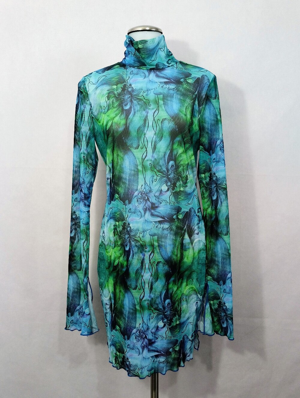 SHEIN Blue-Green Sheer Mesh Dress Women's Medium